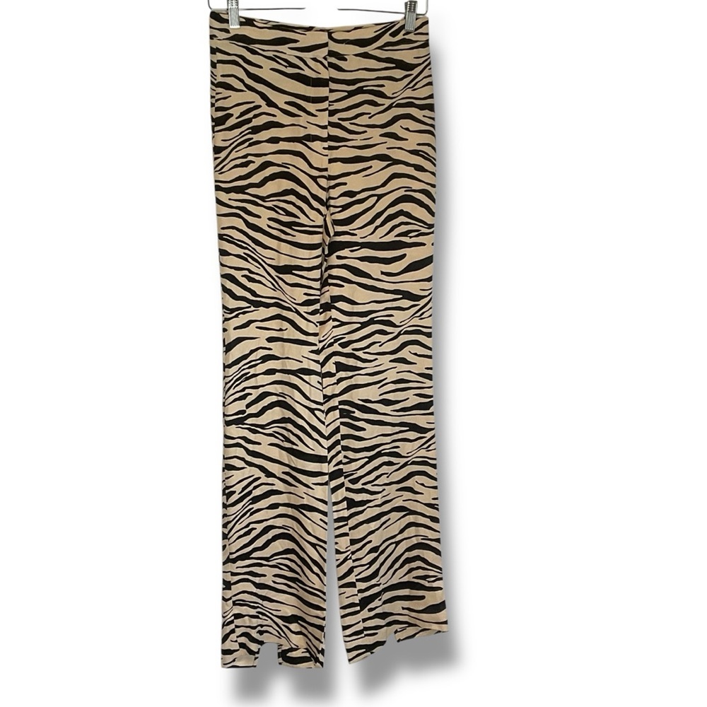 Zara Pants Zebra Print Viscose Black Cream‎ High Rise Trouser Womens Size XS